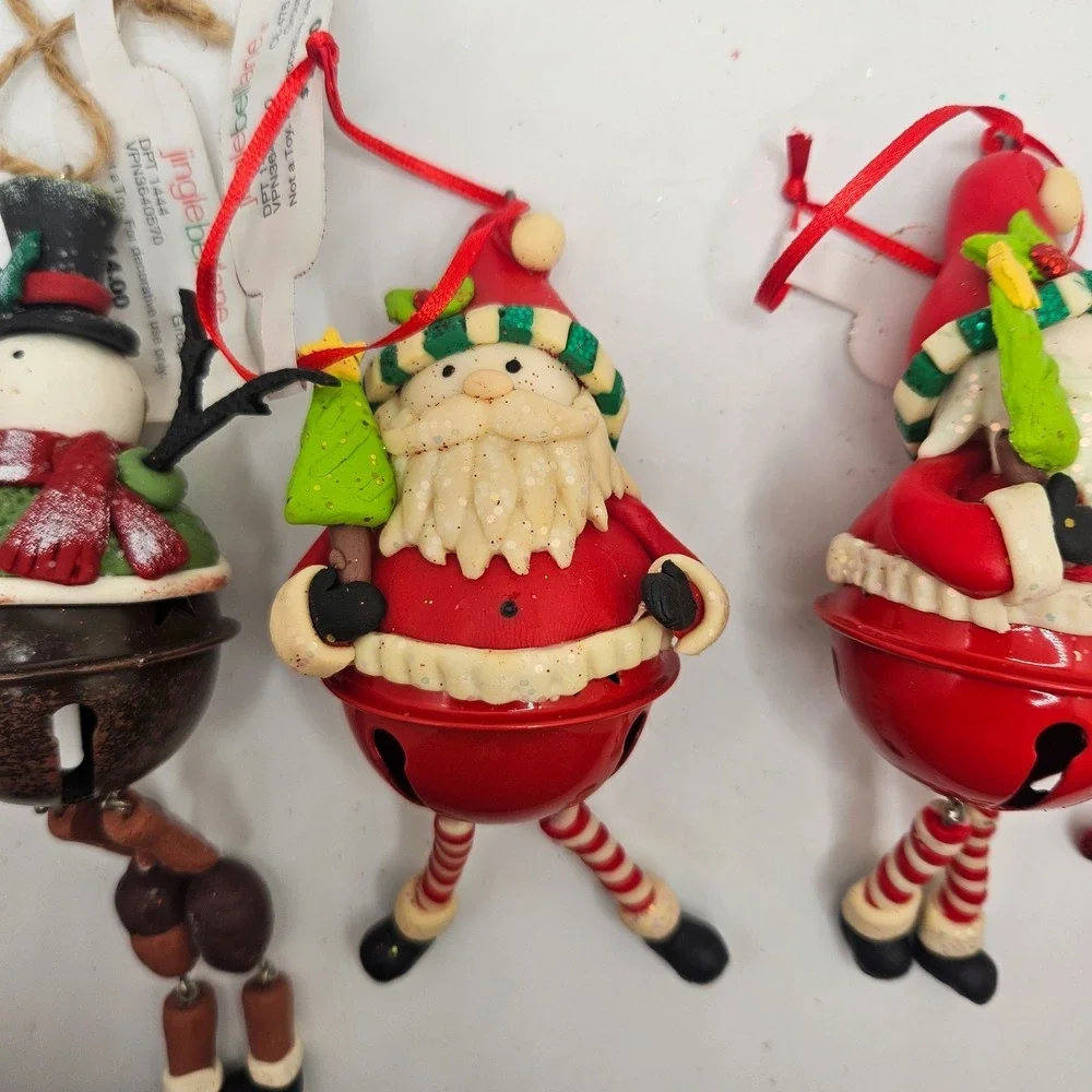 Vintage Jingle Bell Lane Christmas Ornaments‎ Lot Santa Snowman Dangling Legs